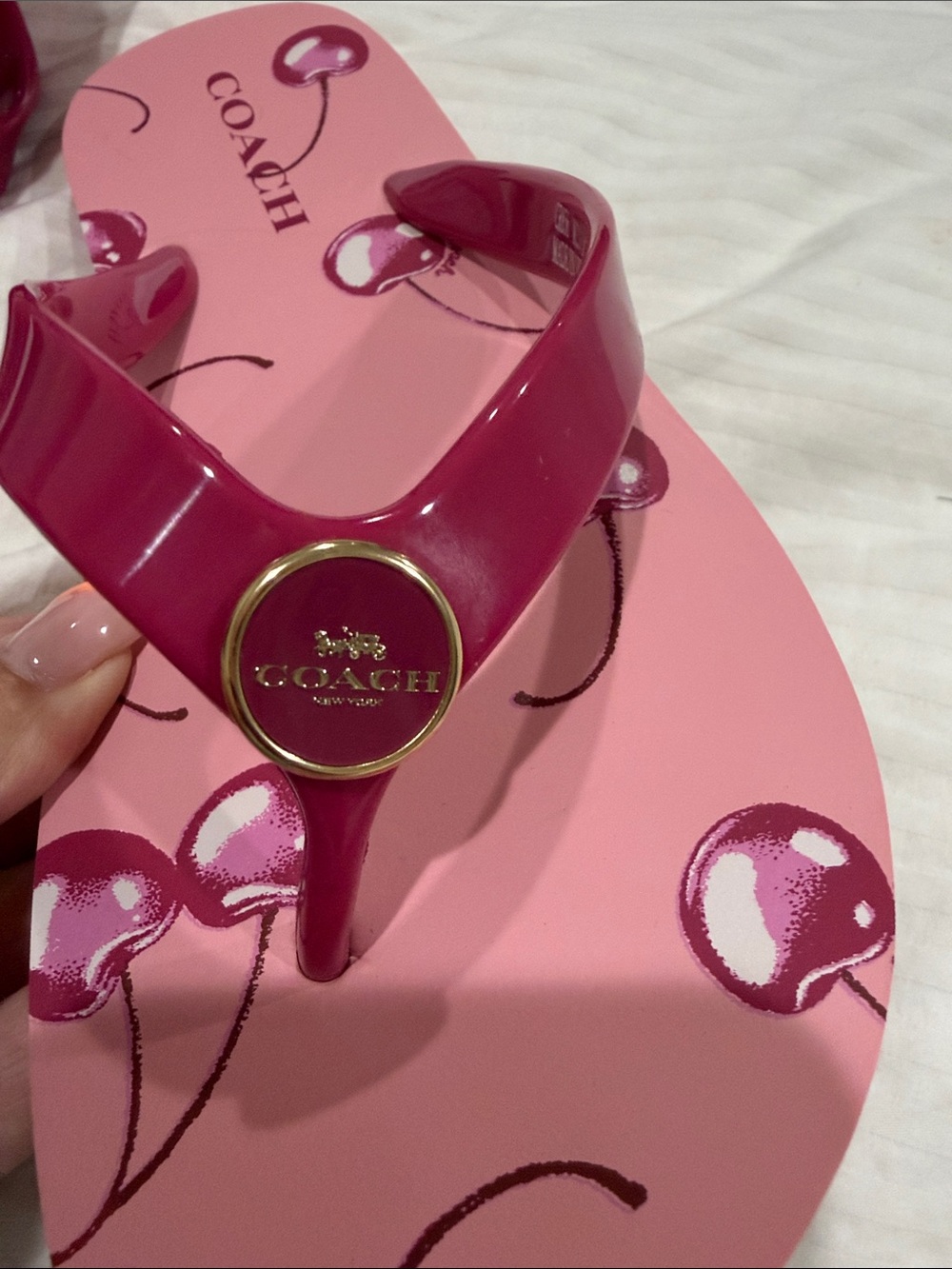 Coach Pink Cherry Print Jelly Thong Sandals - Picture 3 of 3